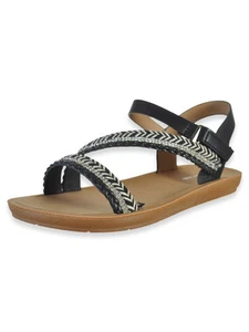 Eddie Marc Girls' Shimmer Strap Sandals Color: black Size: 1 youth - Picture 1 of 6