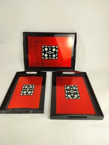 Set of 3 Small Lacquered Wooden Tray With Mother-of-pearl in lays - Bild 1 von 8