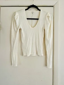 Free People Edwardian Balletcore Victorian 90s Ribbed Puff Sleeve V Neck Top - Bild 1 von 8