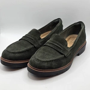 Clark's Collection Green Suede Loafers Women's Size 10 - Picture 1 of 13