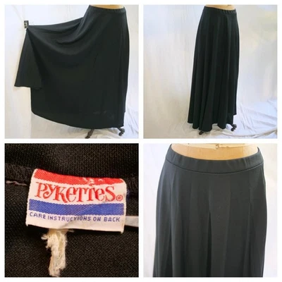 vtg PYKETTES Black Pleated Maxi Skirt Gothic Steampunk Victorian M Whimsigoth - Image 1 of 4
