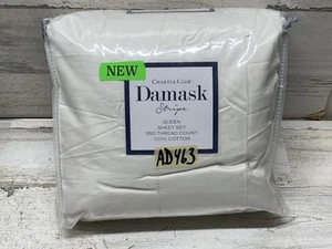 Charter Club Damask Stripe 550 TC 4pc Queen Sheet Set Natural - Picture 1 of 5