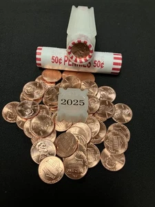 2025P Uncirculated Lincoln Shield Penny (1 Roll ) Bank Wrapped Roll in coin tube - Picture 1 of 3