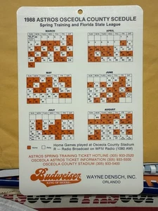 SELTEN 1988 Houston Astros FRÜHLINGSTRAINING & Osceola Astros hängender Zeitplan Promo - Bild 1 von 2