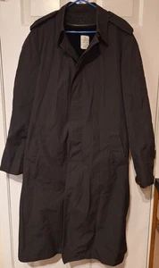 US Military Trenchcoat Gr. 46XL schwarz Allwetter Knopfleiste Kunstfellfutter Vintage - Bild 1 von 9