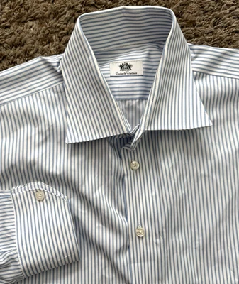 Camisa de vestir personalizada Oxxford Clothes para hombre 16,5" x 34 algodón rígido a rayas M.i.USA Foto 1 de 4