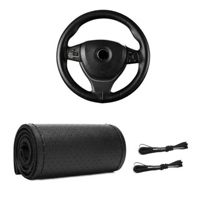 Cubierta de volante de cuero genuino, costura en envoltura para con poro negro Foto 1 de 4