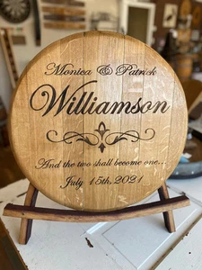 Custom Engraved Barrel Head Sign with Easel Option | Wine or Whiskey Barrel Top - Picture 1 of 8