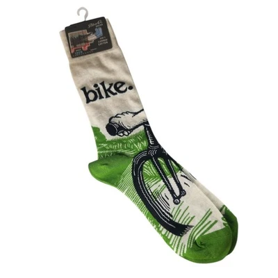 Calcetines BlueQ Para Hombres Bicicleta Path Novedad Crew 7-12 Suave Peinado Mezcla de Algodón Verde Crema Foto 1 de 4