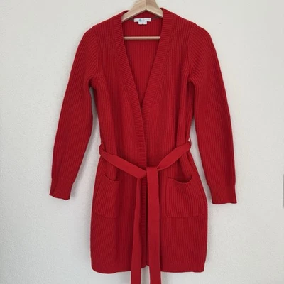 Boden Tie Waist Ribbed Cardigan Sweater Womens Size Small Red Pockets - Image 1 of 4