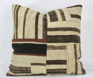 Decorative Turkish Patchwork Kilim Pillow Cover 20x20 Brown Beige Kilim Cushion - Picture 1 of 9