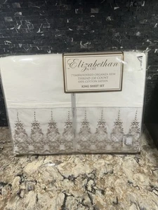 King Sheet Set Elizabethan By CHT Luxury Sateen Organza Hem Embroidered - Picture 1 of 5