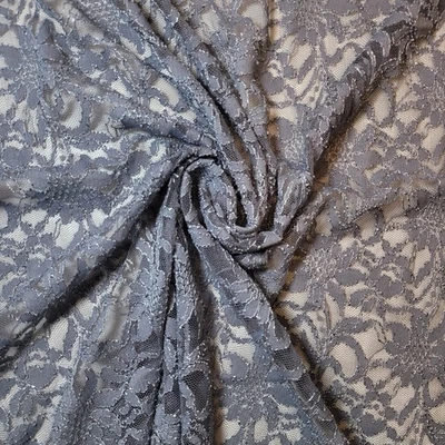 Silver Grey Floral Lace Fabric Soft Mesh Dress Bridal Craft Material 58" Meter - Image 1 of 3