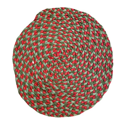 NOVO Tapete de Arremesso Feito à Mão Oval 36x30 Tecido Trançado Vermelho Verde Espinha de Arenque - Imagem 1 de 3