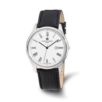 Reloj Hombre Charles Hubert Acero Inoxidable Correa Cuero Negro 43mm Foto 1 de 4