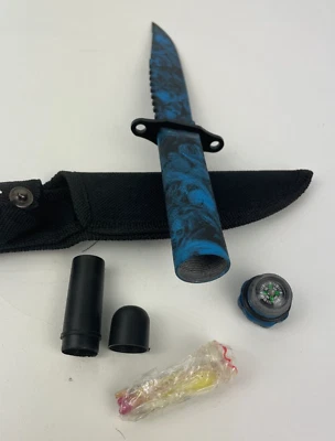Survival Blue Spirit Fixed Dagger with Sheath, Compass, Matches Aluminum Handle Foto 1 de 4