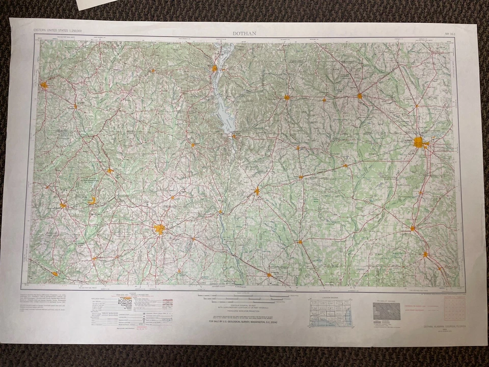 Vintage USGS Dothan Alabama Georgia Florida 1953 1965  Topographic Map 1:250000 - Image 1 of 1