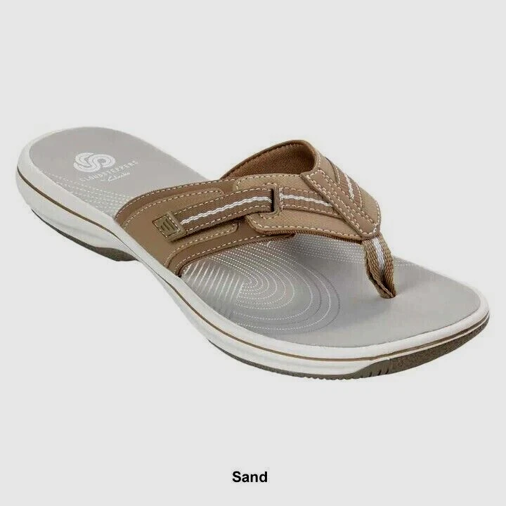 Ladies Clarks Cloudsteppers Flip Flops Sandals Size 7 M Brinkley Jazz Sand