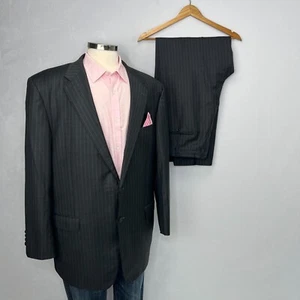 Hickey Freeman 2 Pc Suit 46L Loro Piana Tasmanian Super 150's Gray Stripe 40x30 - Picture 1 of 23