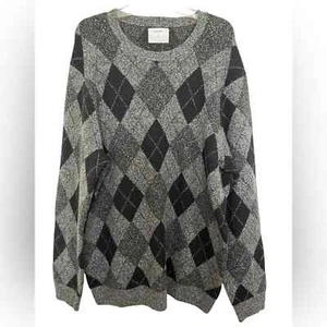 Suéter Abuelo Tejido Grueso Argyle Manga Larga Negro/Gris Azul Marino Antiguo XXL Alto - Imagen 1 de 9
