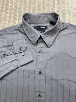 John Henry Mens XL Long Sleeve Button Up Gray Dress Shirt Modern Fit - Image 1 of 4