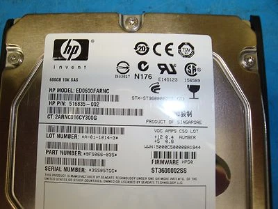 Seagate HP 600GB 10K SAS 3.5'' 6GB/s 516835-002 ST3600002SS ED0600FARNC - Image 1 of 3