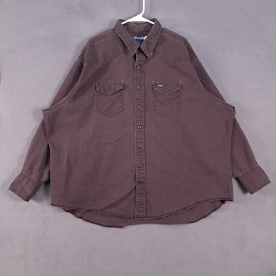 Vintage Wrangler Shirt Mens 2XL Big Brown Pearl Snap Western Heavy Cotton - Image 1 of 4