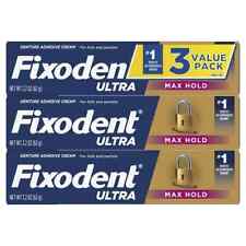Fixodent Ultra Max Hold Secure Denture Adhesive 2.2oz, Pack of 3, Free Shipping