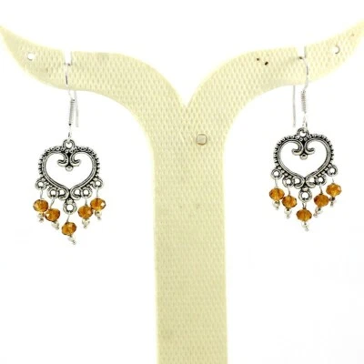 Orecchini Cristallo Naturale Gemma Fatti a Mano Perline Ossidate Orecchini Gi... - Immagine 1 di 3