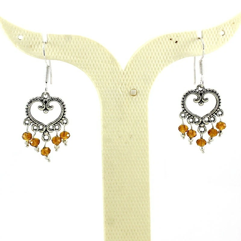 Orecchini Cristallo Naturale Gemma Fatti a Mano Perline Ossidate Orecchini Gi... - Immagine 1 di 3