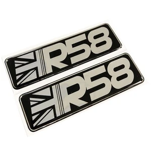 x2 R58 Union Jack Car Chrome 3D Domed Gel Decal Badge Wing Fits Mini Coupe S - Picture 1 of 2