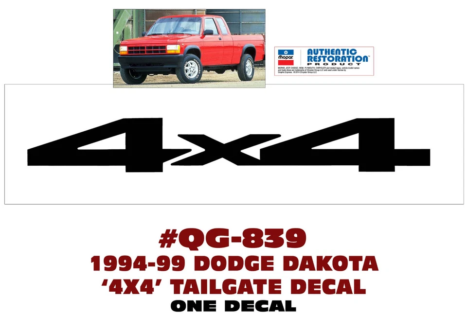 QG-839 1994 1995 1996 1997 1998 1999 DODGE DAKOTA - 4x4 puerta trasera nombre calcomanía Foto 1 de 1