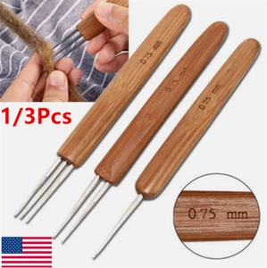 1/3X DIY Crochet Needle Hook Bamboo Handle Dread Knit Hair Making Braiding Tool - Picture 1 of 21