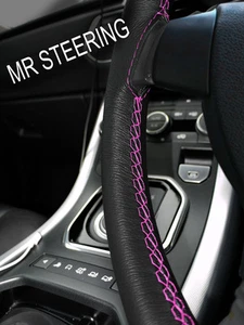FITS MITSUBISHI LANCER 2007+ LEATHER STEERING WHEEL COVER HOT PINK DOUBLE STITCH - Picture 1 of 3