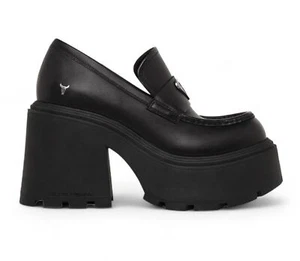 Windsor Smith Womens Black Platform Shoes Leather Loafers - Spolied - Picture 1 of 9