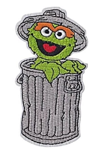 Oscar the Grouch Trash Can 4" Tall Embroidered Iron on Patch - Picture 1 of 1