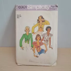 Simplicity 6901 Vtg 70s Sewing Pattern Size: 12 Front Tie Midriff Tops - Bild 1 von 11