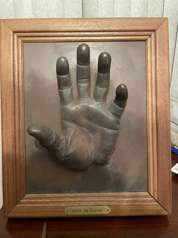 Smokin Joe Frazier: Framed hand print 3 D 11 x 12 x 1.5 maybe plaster Cover