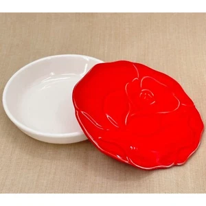 Joyero baratija flor rosa roja tapa cerámica redonda vintage Japón  - Imagen 1 de 8