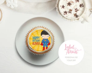 PERSONALISED Birthday Party Favour Cupcake Edible Cake Toppers - Superhero Man - Picture 1 of 3