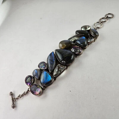 Sterling Bracelet 8 Labradorite Stones and other Stones Artisan Design [8328] - Image 1 of 4
