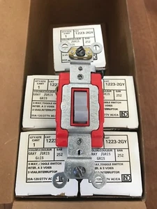 5 PACK-LEVITON RED/GRAY TOGGLE Switch 20A COMMERCIAL 120/277V - Picture 1 of 3