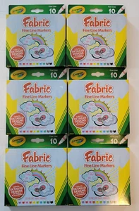 Crayola Fabric Fine Line Markers Pack of 10 Markers Lot of 6 - Picture 1 of 2