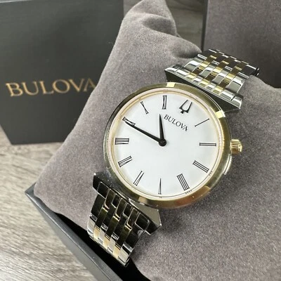 Новый✅закрытие✅Bulova регата женщин двухцветный браслет белый циферблат 30 мм часы 98L264 - Изображение 1 из 4