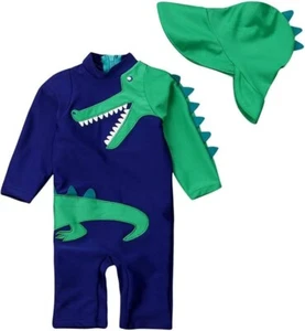 Navy & Green Alligator 2-Piece Swim Set – Boys’ Rash Guard & Trunks (Size 3T) - Picture 1 of 4