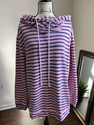 Michelle Mae Pullover Hoodie Tunic Sweatshirt Blush/Blue Stripe Plus Size 2X - Изображение 1 из 4