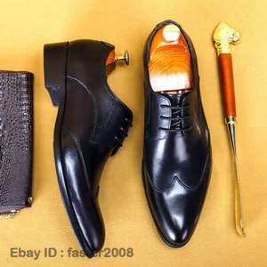 Zapatos Oxford Hechos a Mano Hombres Cuero Real Traje Zapatos Fiesta Negocios Zapatos con Cordones - Imagen 1 de 22