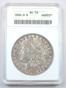 1896-O Morgan Silver Dollar ANACS AU50 - Vintage Soapbox Holder - Picture 1 of 3