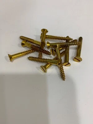 No.9 x 1-1/2'' Solid Brass Screws Slotted Countersink Head Wood Screws-(12) - Image 1 of 4