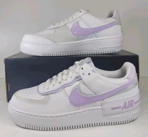 Damenschuhe Größe 9 Nike Air Force 1 Shadow weiß lila Blüte Turnschuhe neu - Bild 1 von 11